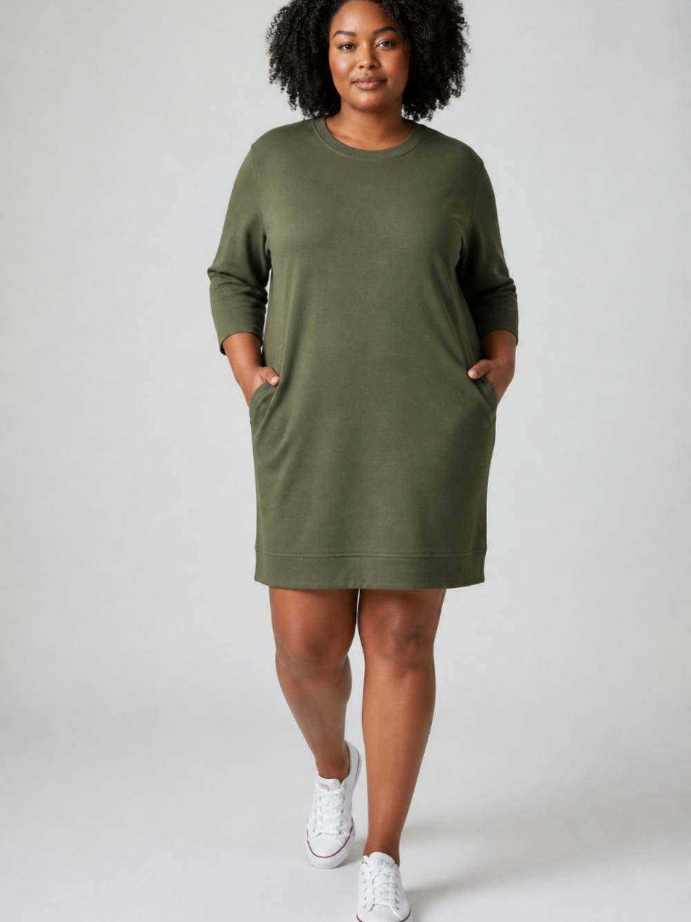 Fabletics Elena Olive Green Midi Shift Dress | Size L | NWT